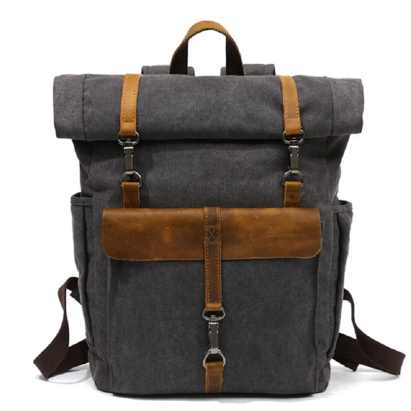 

New Arrive Fashion Canvas Leather Backpacks 14" Laptop Daypack for Traveling Teenager Back Pack Student Computer Rucksacks