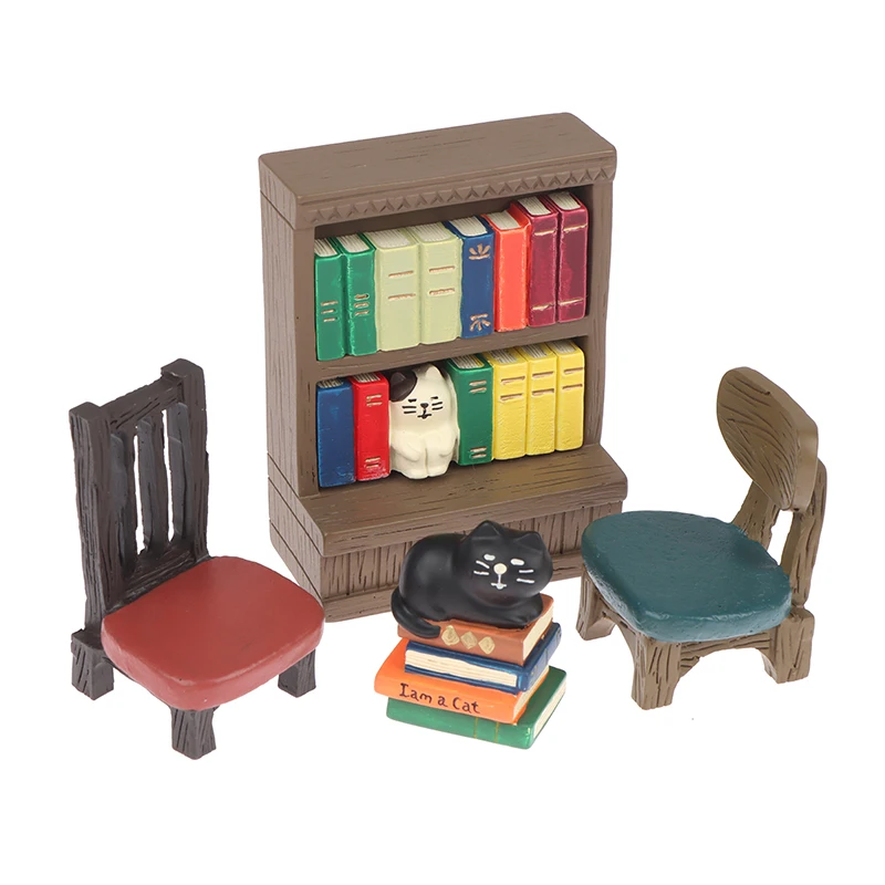 

1:12 Dollhouse Miniature Stool Book Bookshelf Furniture Black Cat Home Decor Toy Mini Bookshelf Cabinet Model Furniture Toy