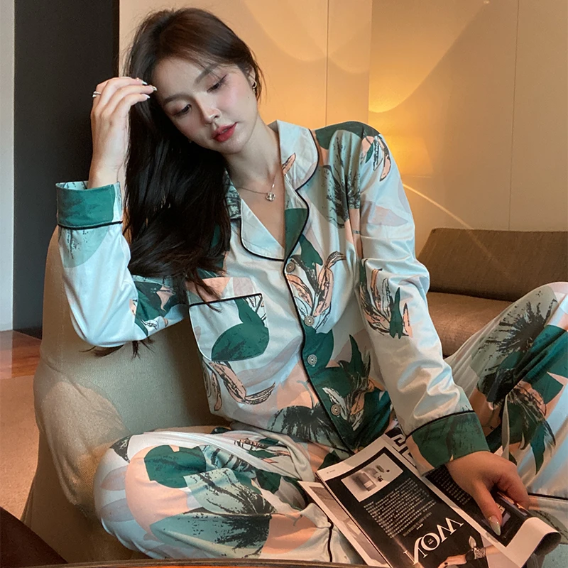 Womens Pure Cotton Pajamas Pyjamas Set Sleepwear Pijama Pajamas Suit Female Sleep Two Piece Set Women's Loungewear Home Suit