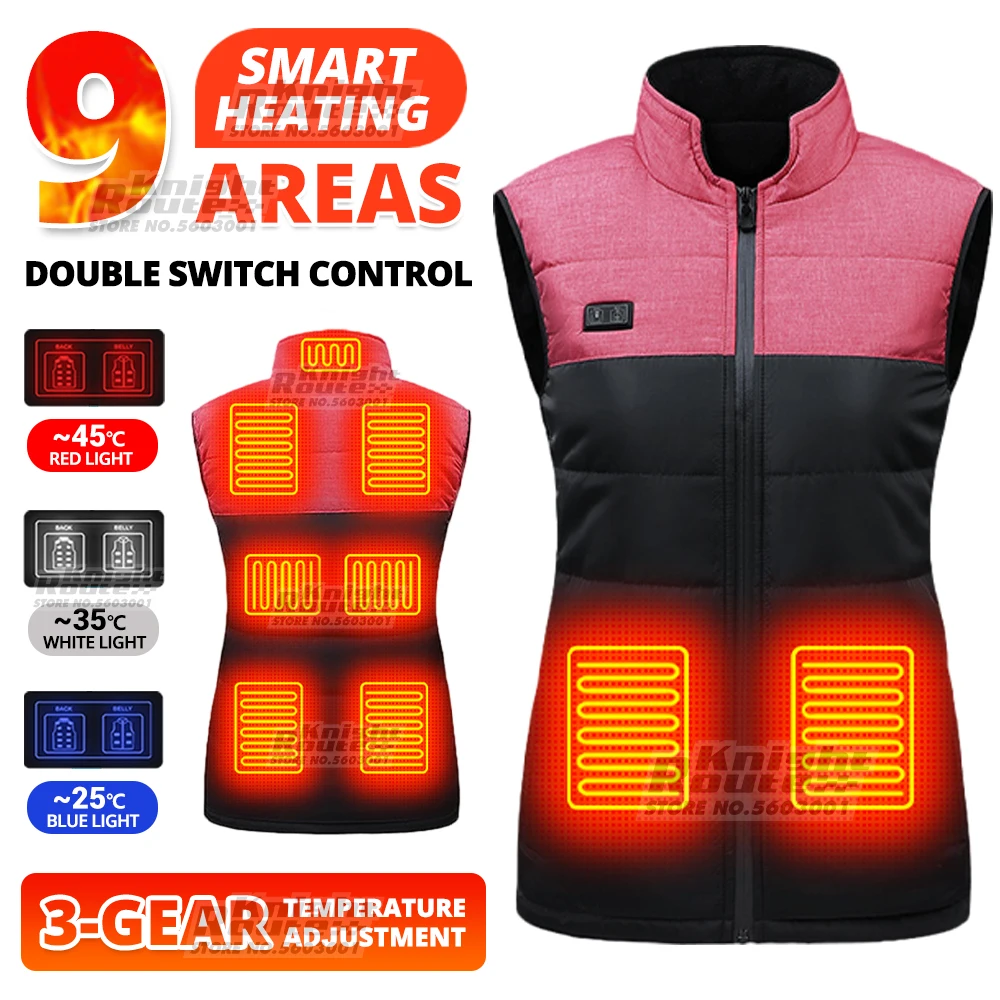 

9 Areas Self Heated Vest Body Warmer Women Men Warm Heating Jacket Heated Vest Thermal Hunting Winter Fashion Cycling Travel New