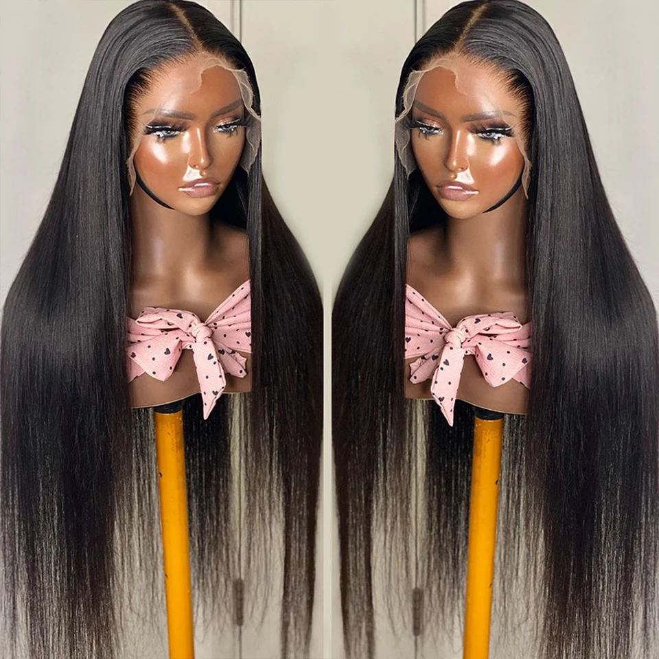 

13x 4/4x4 костяные прямые человеческие волосы со шнуровкой спереди, al парик 30 32 34 дюйма, бразильский длинный прямой натуральный черный кружевной передний женский парик