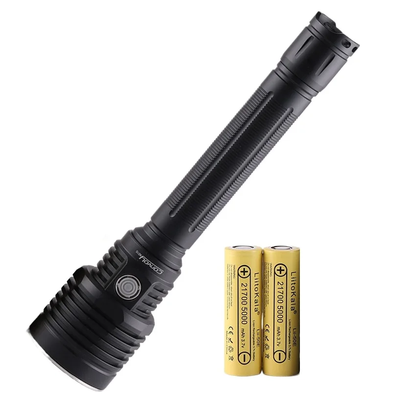 Фото Мощный светодиодный фонарик XHP70.3 HI 5200LM, полицейский фонарь с батареей 2*21700 для длительного кемпинга, рыбалки №1