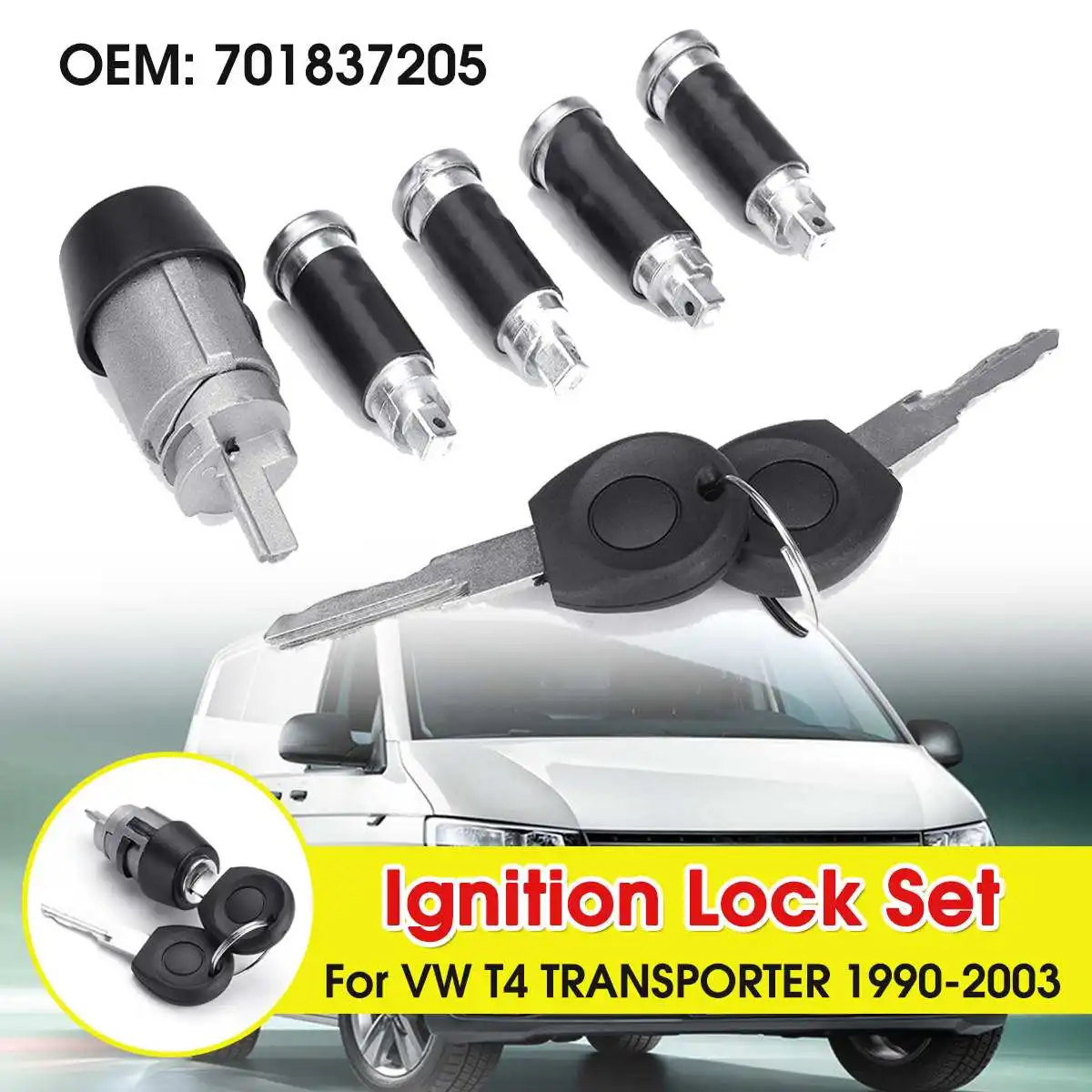 

7pcs Ignition Switch 4 Door Lock Barrel 2 Keys Set 701837205 For VW T4 Caravelle MK IV 1990-2003 Transporter Double Barn Doors