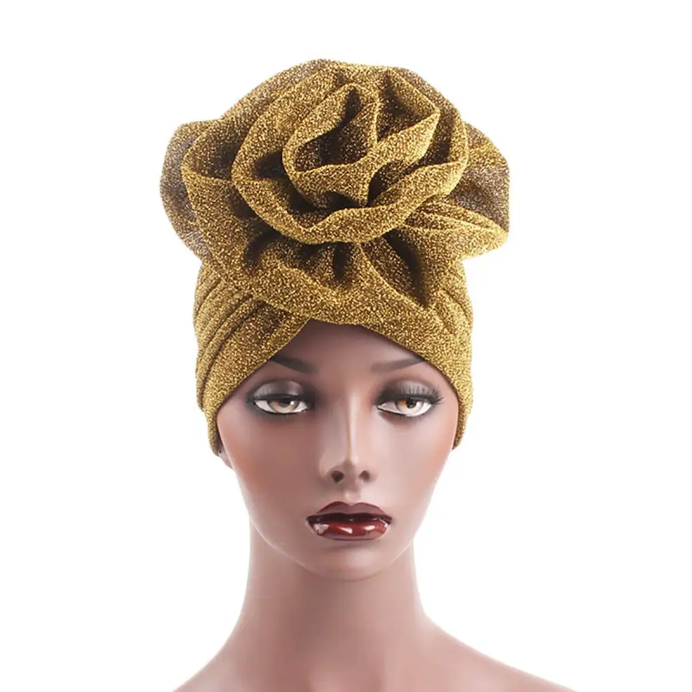 

Beanie Hat Solid Color Large Flower Design Comfortable Warm No Brim Turban Cap Women Accessories