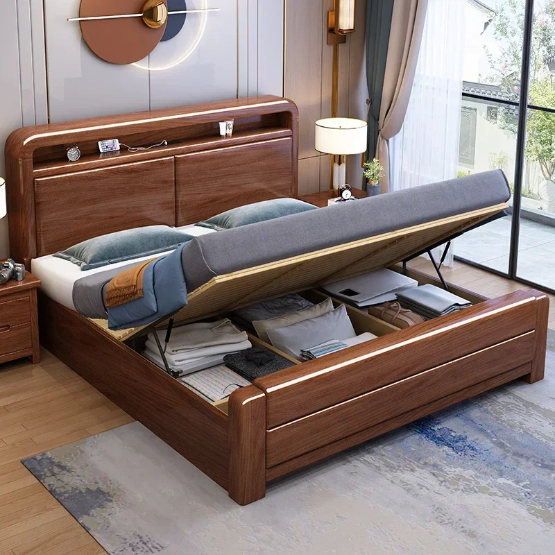 Деревянная кровать для хранения роскошная двуспальная современная дизайнерская