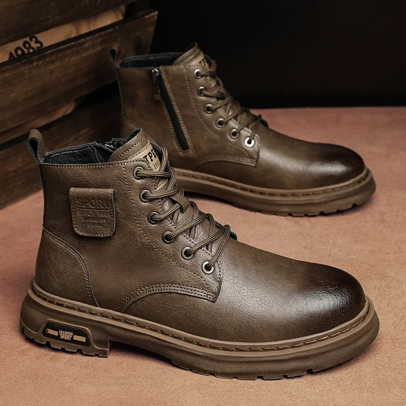 

Мужские ботинки с высоким берцем, Черные ботильоны с резиновой подошвой, повседневная обувь, классический дизайн, для улицы, для зимы, 2023