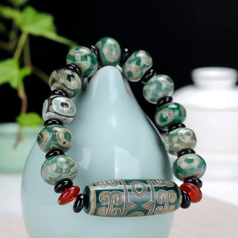 

Tibetan Buddhism Three Eyes Dzi Bead Bracelet Men Women Fine Jewelry Genuine Tibet Fengshui Agate Dzi Bead Lucky Amulet Bracelet