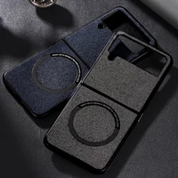 for samsung galaxy z flip 4 tpupc soft edge fabrics shell metal chain integrated magsafe magnetic wireless charging case