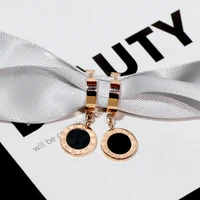 new classic roman number titanium steel earrings for woman fashion zircon circle pendant earrings luxury party jewelry