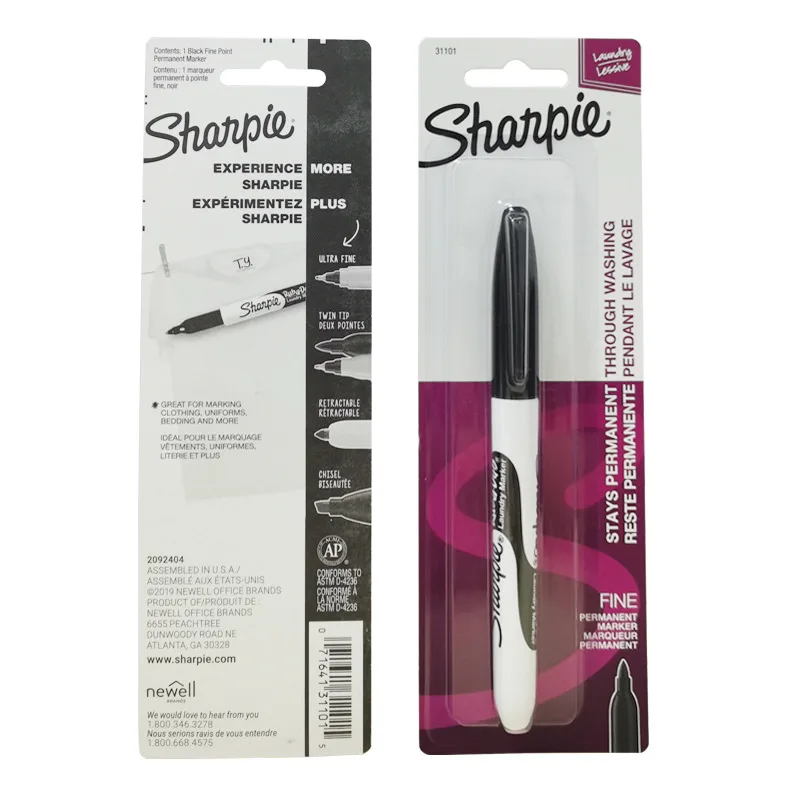 1 шт. Перманентный фломастер Sharpie 31101 руб-а-дуб для стирки тонкие черные чернила