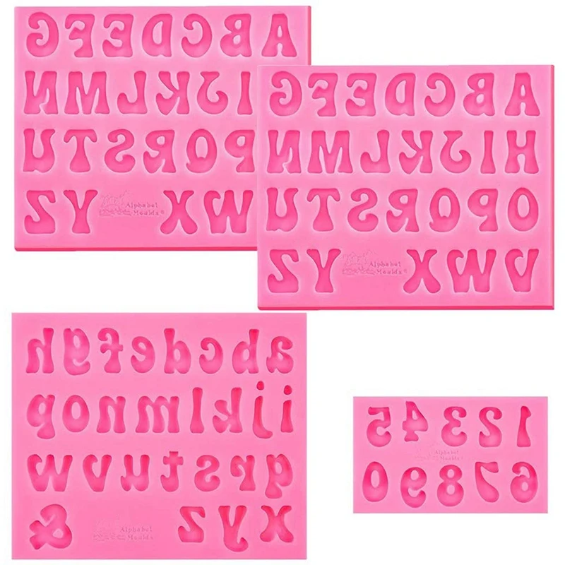 

4 Pieces Letters Molds And Numbers Molds, Silicone Alphabet Fondant Molds For Chocolate Covered Strawberries Pink
