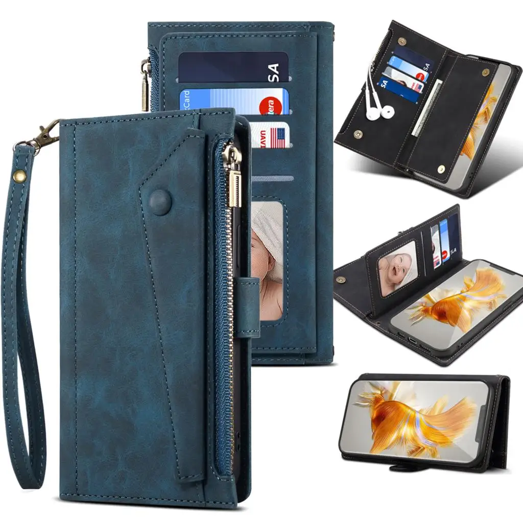 Новинка кожаный флип-чехол с 9 картами на молнии для Huawei Mate 50 Pro чехол-книжка