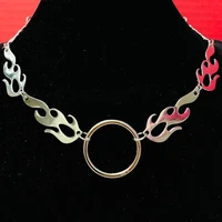 o ring flamed choker oring flames punk cuban chain necklace for steampunk rockers dj hip hop music concert photoshoots