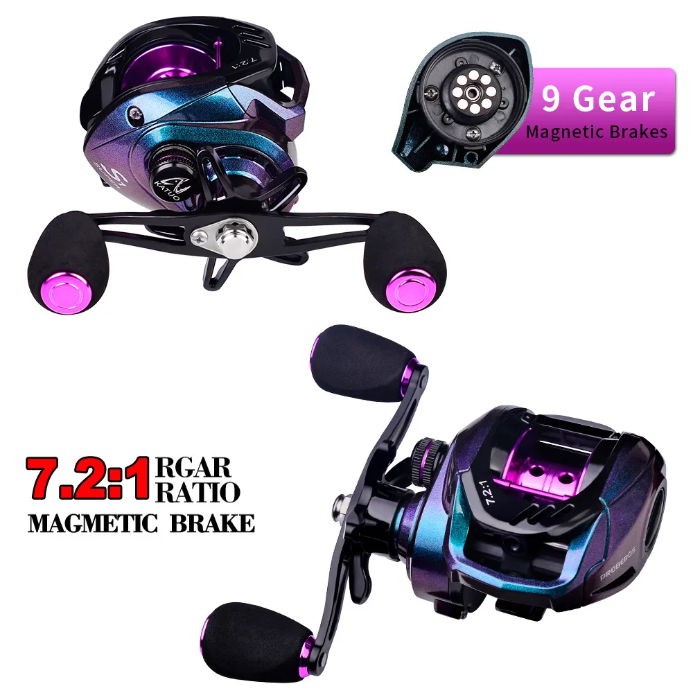 

PROBEROS Lightweight Bait Casting Reel 7.2:1 Gear Ratio Carbon Shell Fishing Wheel Magnetic Brake System Baitcast Reel Tackle