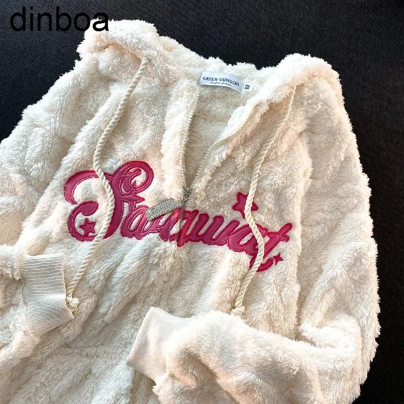 

Fashion High-quality Lamb Velvet Letter Flocking Design Hooded Jacket Women 2022 Thickened Y2k Trend Jacket Winter Clothes Women