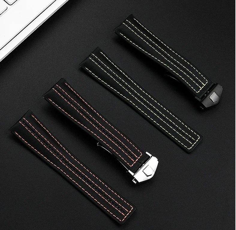 

Watch Strap FOR TAG HEUER Watch Accessories Band Nylon Leather Butterfly Buckle Wristwatch Bracelet 22MM
