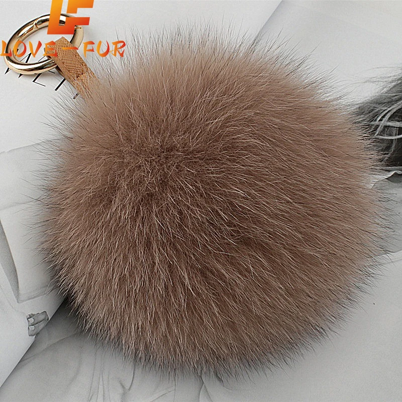 

2023 Chain Metal Ring Pendant For Women Luxury 13cm Fluffy Real Fox Fur Ball Pom Poms Fur Pompom High Quality Keychain Car Key