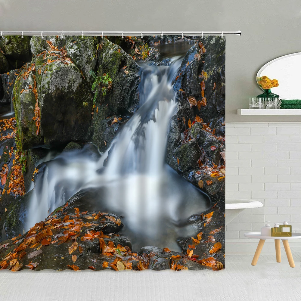 

Waterfall Mountain Shower Curtain Natural Scenery High Quality Bathroom Supplies With Hooks Home Decor Washable Forest Fabric