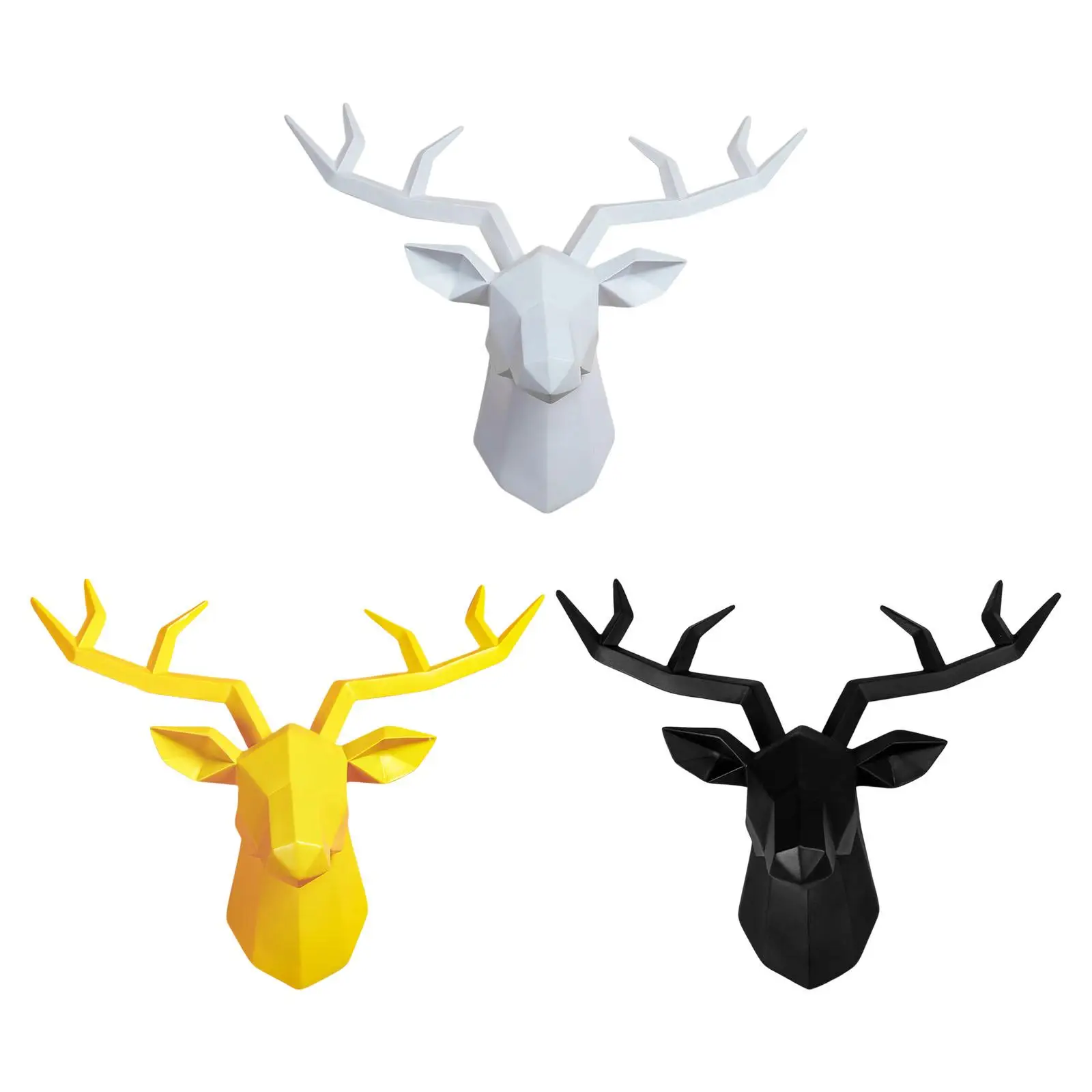 

Three-Dimensional Resin Deer Head Sculpture Animal Statue Figurines Wall Mount Stag Antlers Statuette for Farmhouse Decor