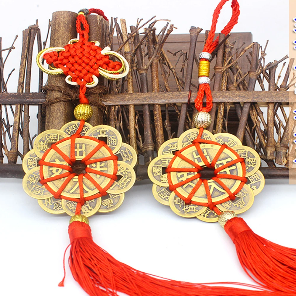 

Traditional Red Chinese Knot Emperor Copper Coins Pendant Charms Fortune Wealth Health Lucky Car Hanging Ornaments Home Decor