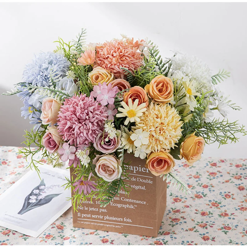 

1 Bundle Silk Rose Bouquet Home Decoration Accessories Wedding Party Scrapbook Fake Plants Diy Artificial Roses Flowers