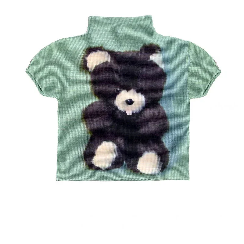 Весна и лето 2024 новая свежая сине-серая рубашка с маленьким белым котом выглядит