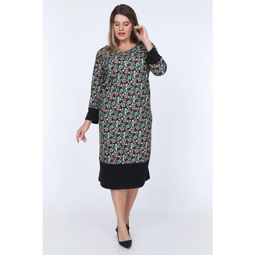 

Dorlie Woman Large Size Floral Pattern Dress Green 1587