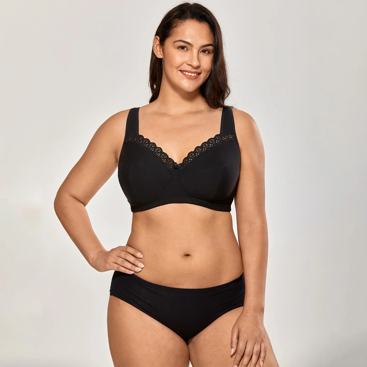 Women's Soft Cotton Plus Size Wirefree Non-Padded Full Coverage Lace Bra