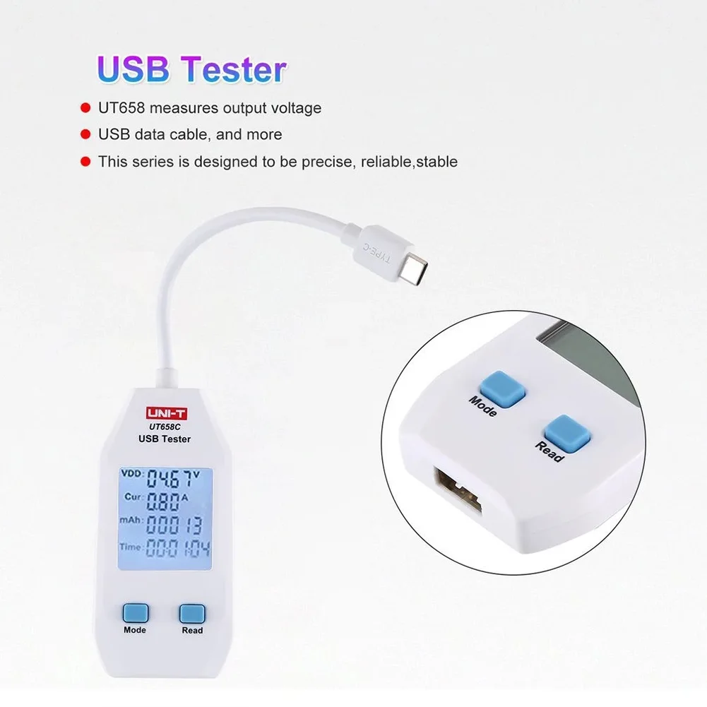 

UNI-T UT658C LCD Digital USB Tester Voltmeter Ammeter Voltage Current Energy Detector Amperemeter Power Capacity Meter Test Tool