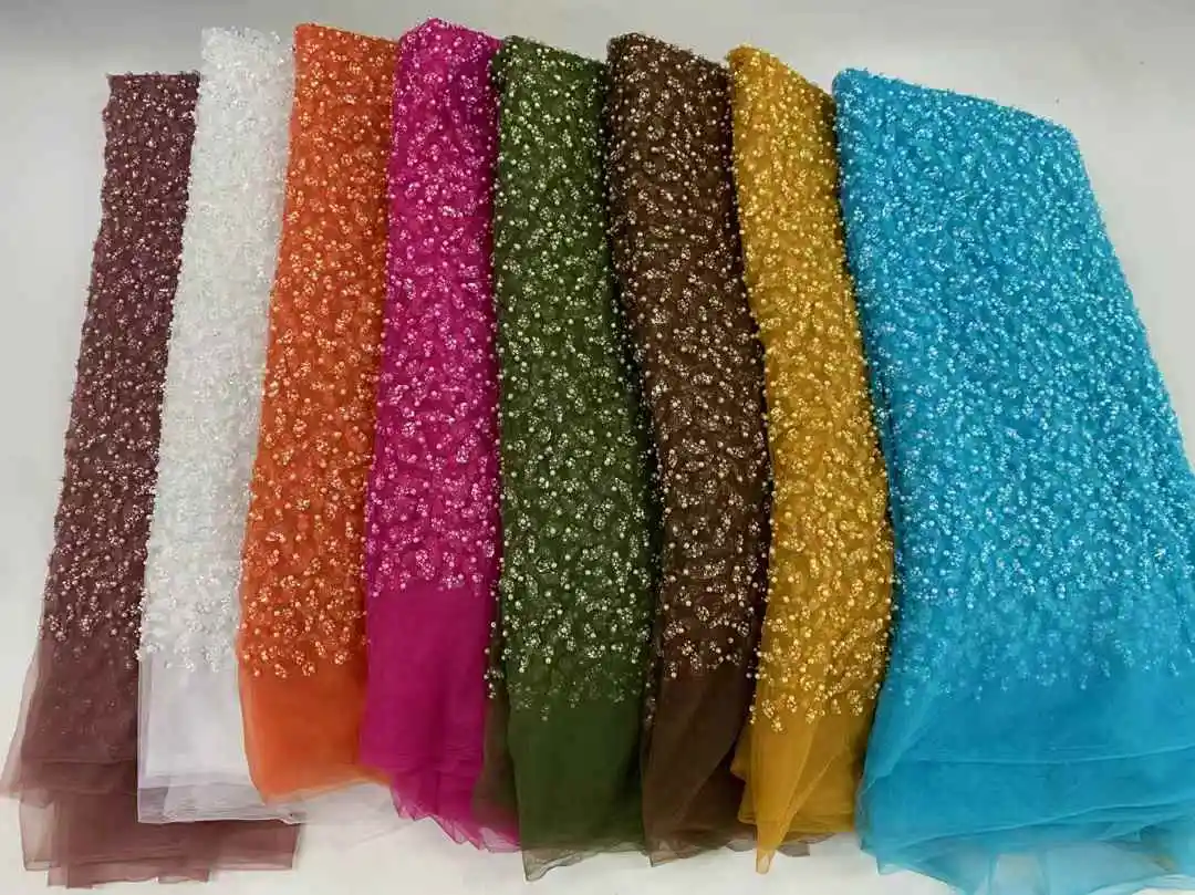 Африканская кружевная ткань 2024 блестки бисер вышивка кружево нигерийская