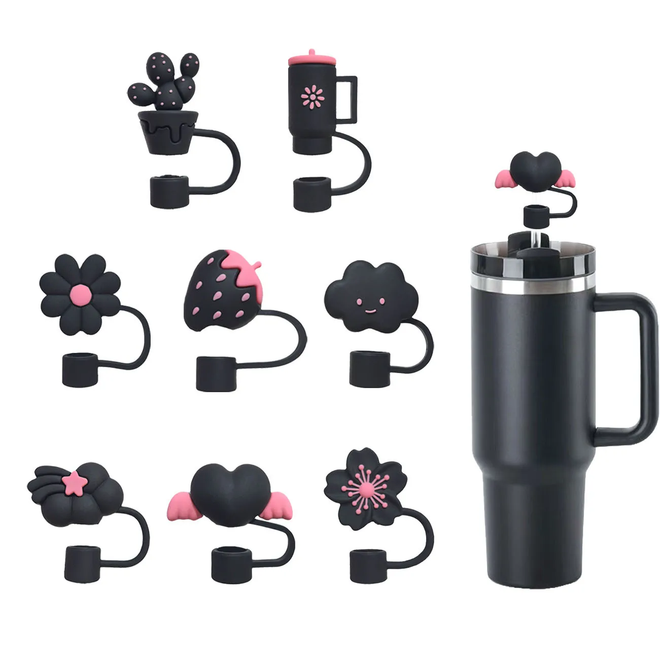 Розовые соломенные топперы для стакана Stanley