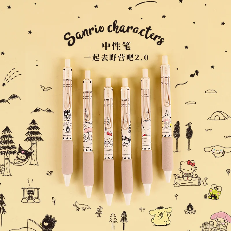 

6PCS Sanrio My Melody Press Gel Pen Cinnamoroll Hello Kitty Kuromi Pachacco BAD BADTZ-MARUM Cute Doodle Black 0.5 Signature Pen