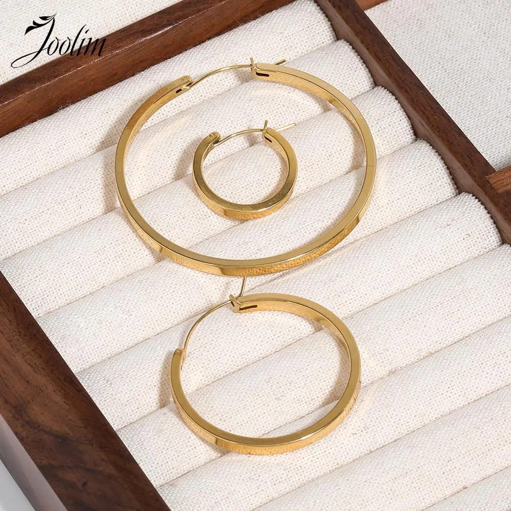 

Joolim Jewelry High Quality PVD Non Tarnish Permanent Retro Simple Large Circle Huggie Stainless Steel Earring for Women