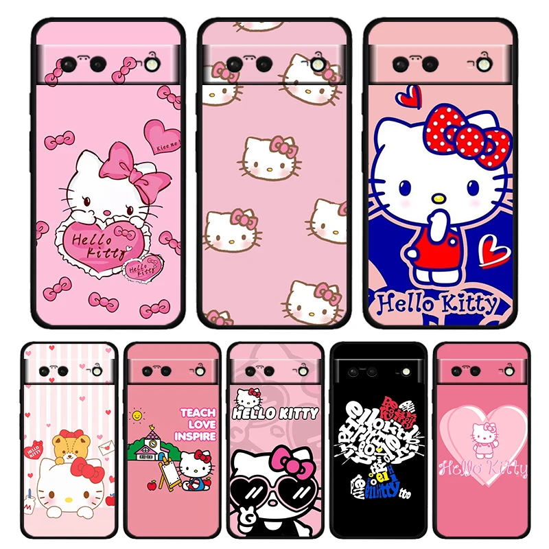 

Anime Girls Hello Kitty Shockproof Case for Google Pixel 7 6 Pro 6a 5 5a 4 4a XL 5G Silicone Soft Black Phone Cover