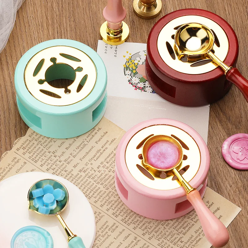 

1PCS Wax Seal Stamp Set Lacquer Furnace with Spoon Wax Seal Melting Furnace Solid Wood Melting Heater Wax Pot Bead Stick Heater