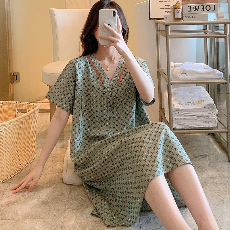 V-Neck Short Sleeve Attractive Nightwear Summer Pajamas Nightgowns Night Dress Women Sleeping Wear Big Size Women's Clothing