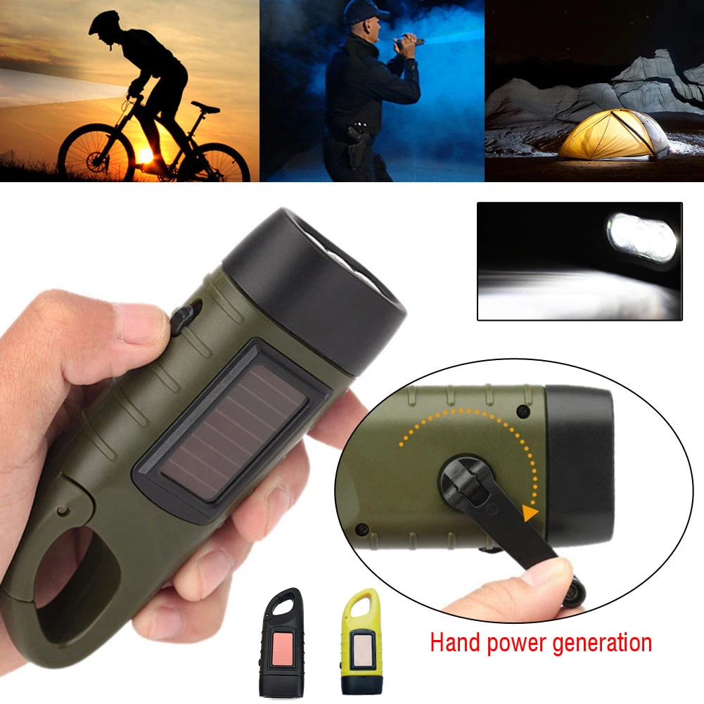 ZK45 LED Flashlight Hand Crank Solar Powered Rechargeable Survival Gear Self Powered Charging Torch Dynamo For Fishing  Hiking