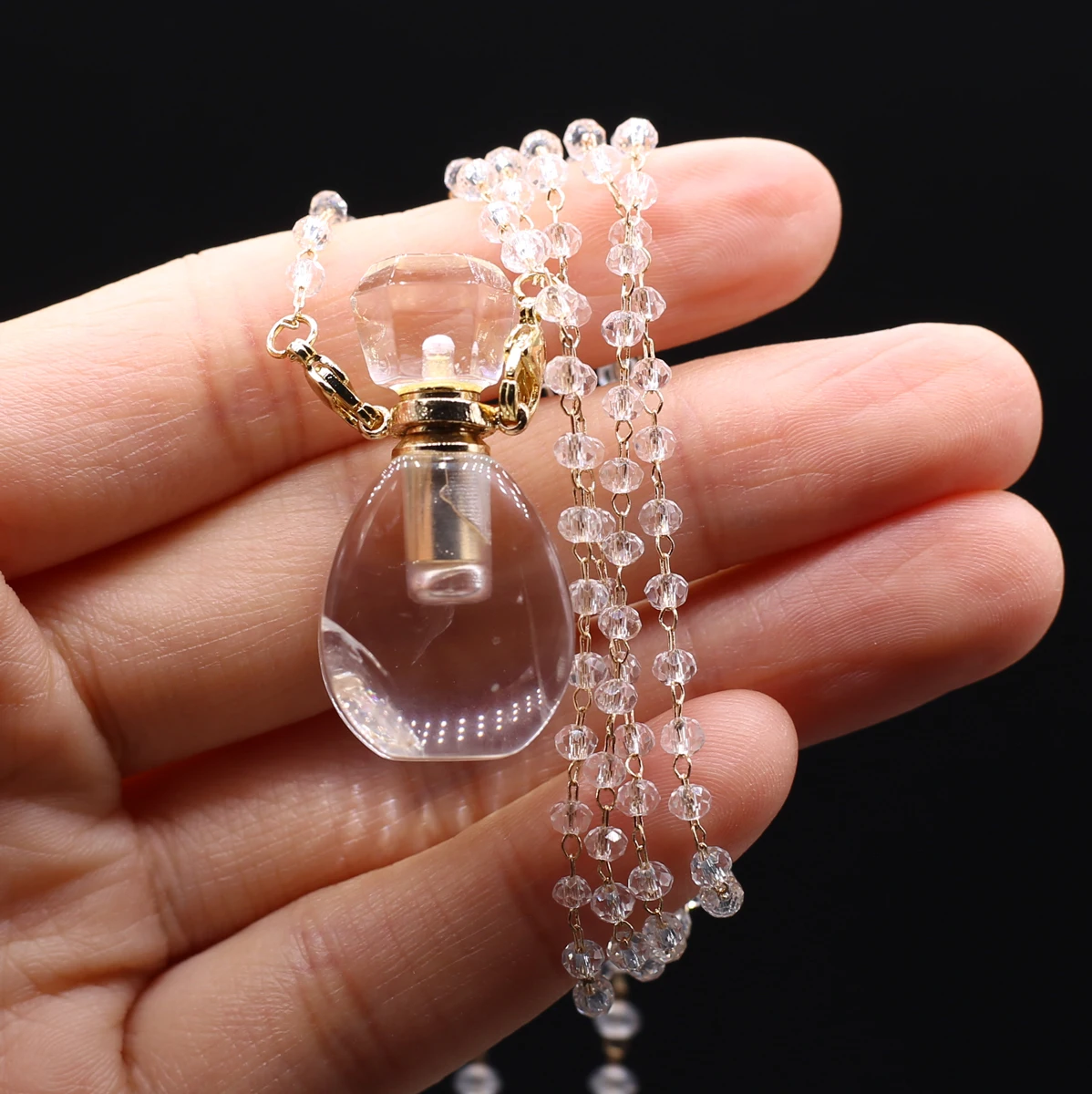 

Natural Stones Perfume Bottle Necklaces Pendants Reiki Heal Crystal Clear Quartz Pendant Chain Necklace for Female Jewelry Gifts