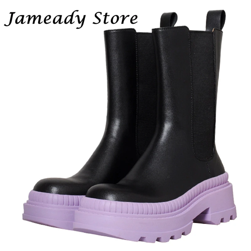 

Real Leather Chunky Platform Chelsea Boots Women Thick Sole Ankle Boots Slip On Retro Fashion Short Boots Autumn Winter Botas