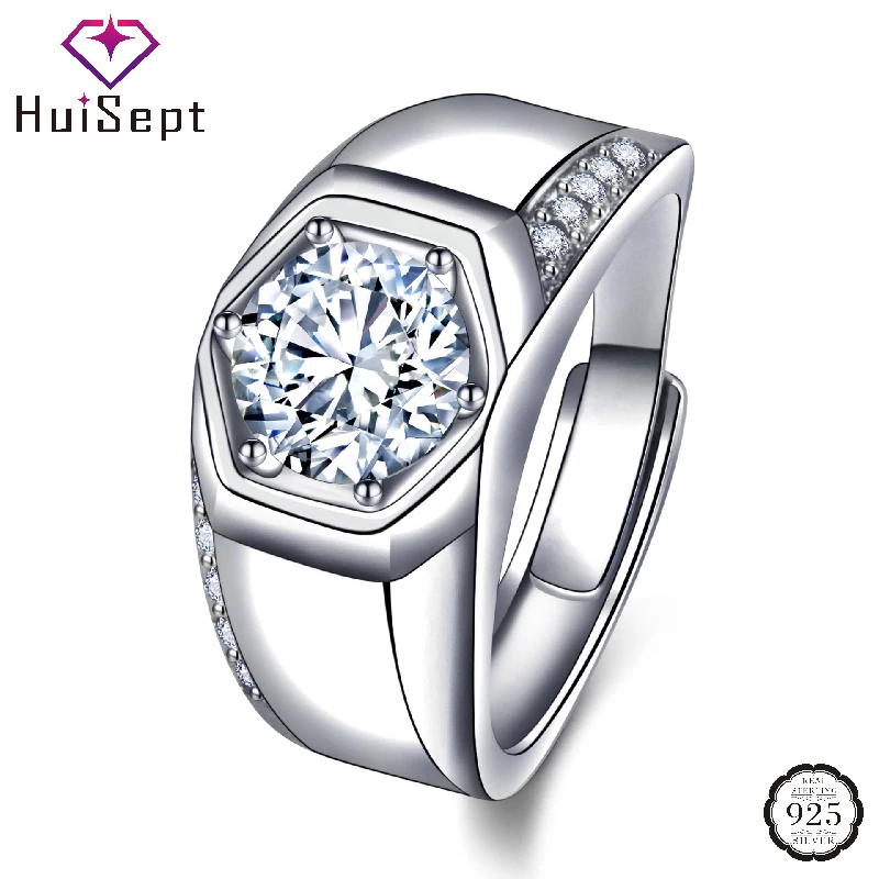 

HuiSept Trendy Zircon Ring for Men 925 Silver Jewelry Accessories Wedding Party Gift Open Finger Rings Wholesale Dropshipping