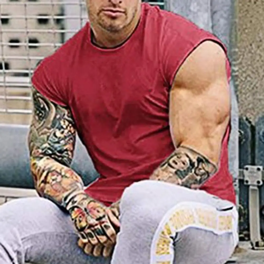 

Trendy O Neck Breathable Men T-shirt Casual Solid Color Sleeveless T-shirt Stylish Breathable Summer Sport T-shirt for Fitness