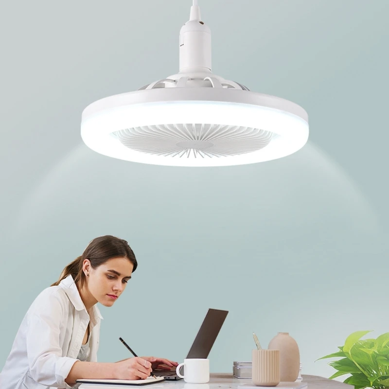 

QX2B 30W LED Ceiling Fan Light 3-mode Adjustable Extended E27 Lamp-head Cooler Lamp 2800K-6500K for Study Office Kitchen
