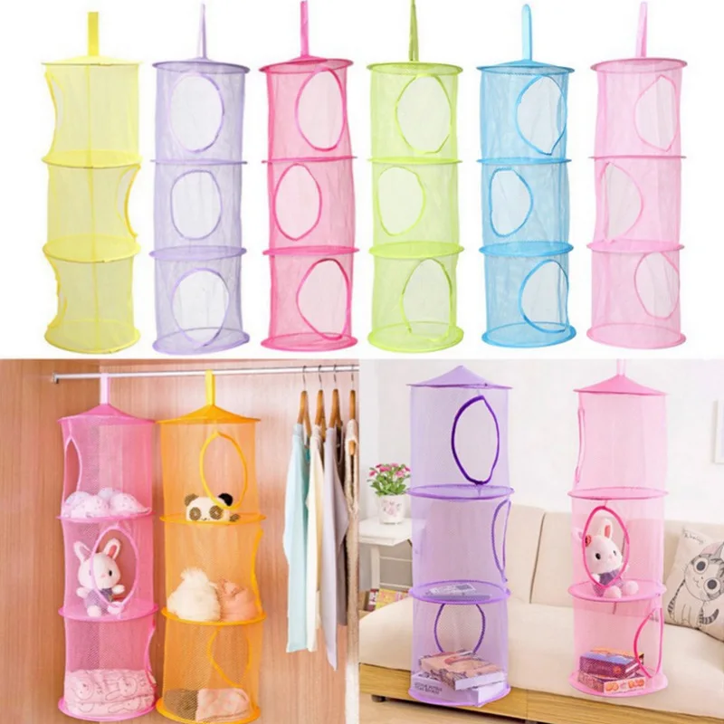 

3 Shelf Foldable Toy Hanging Storage Net Wall Closet Organizers Space Saving for Home Room Bra Drying Basket Mesh Bag Cage
