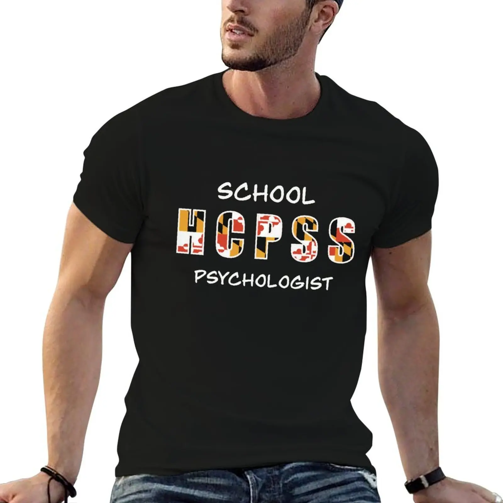 Фото Футболка HCPSS School Psych с белым текстом, ультрамягкая, дышащая, с надписью №1