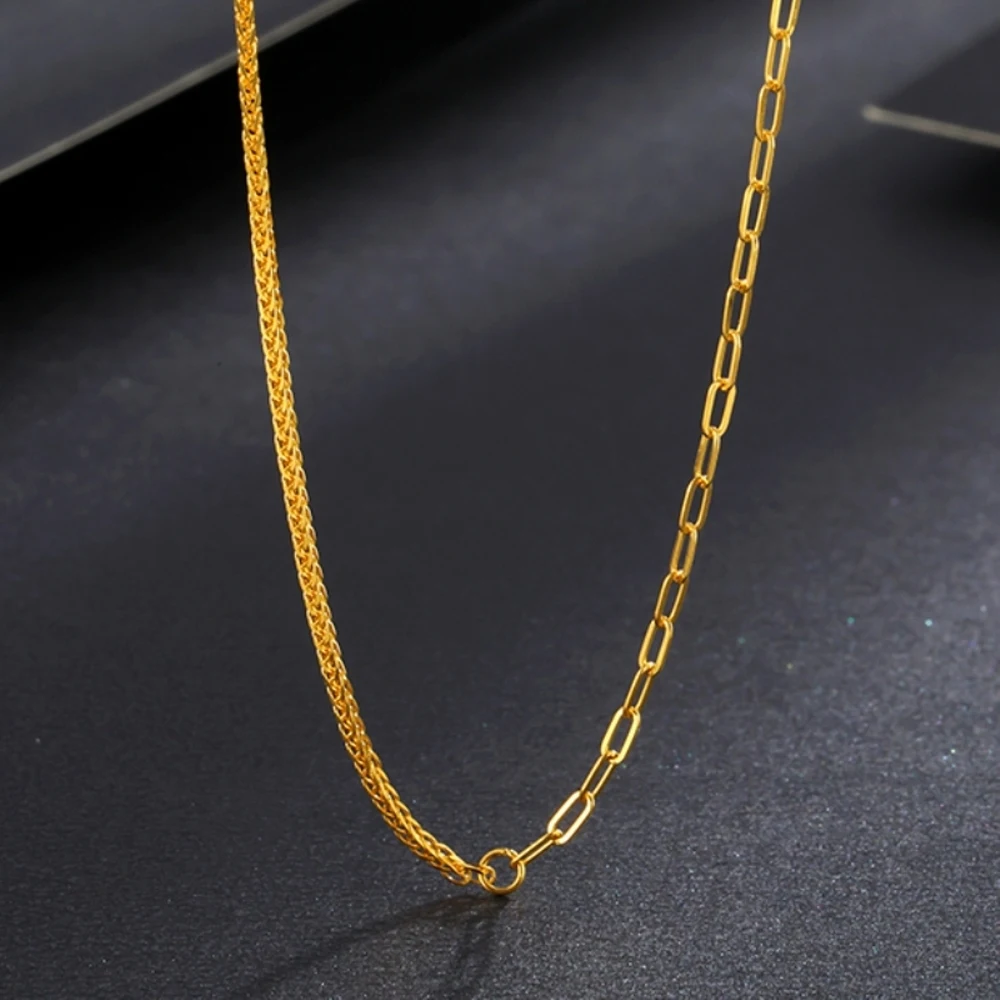 

Real Pure 999 24K Yellow Gold Chain Wheat Wide O Link Necklace Women Lucky Gift 40-50cm