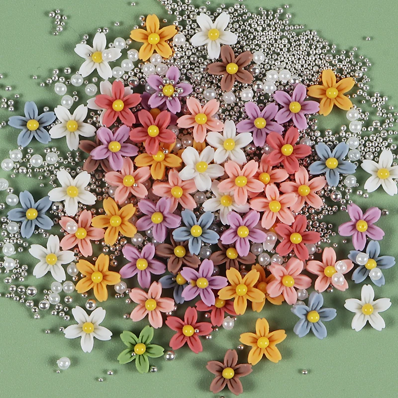 

40pcs 3D Flower Resin Art Supplies Crystal Pearl Bubble Filler Hairwear Nail Art Handmade Jewelry Findings Components DIY Crafts