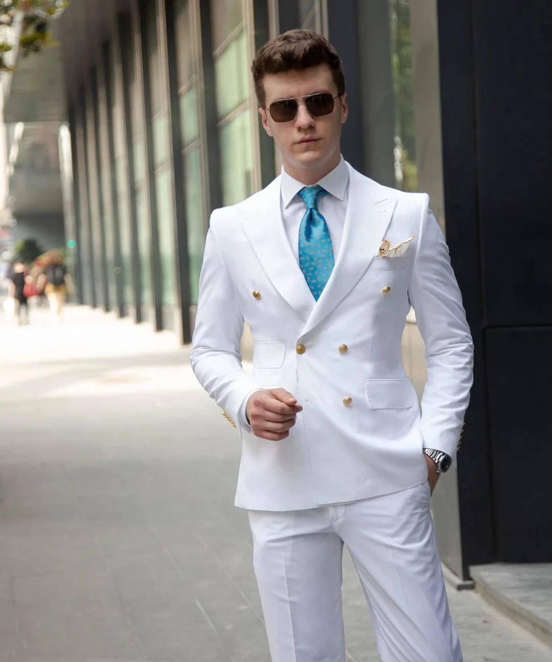 Men Wedding Suits Slim Fit Groom Tuxedos Tailor Made White Double Breasted 2 Pieces Business Formal Party Costume Homme 2022