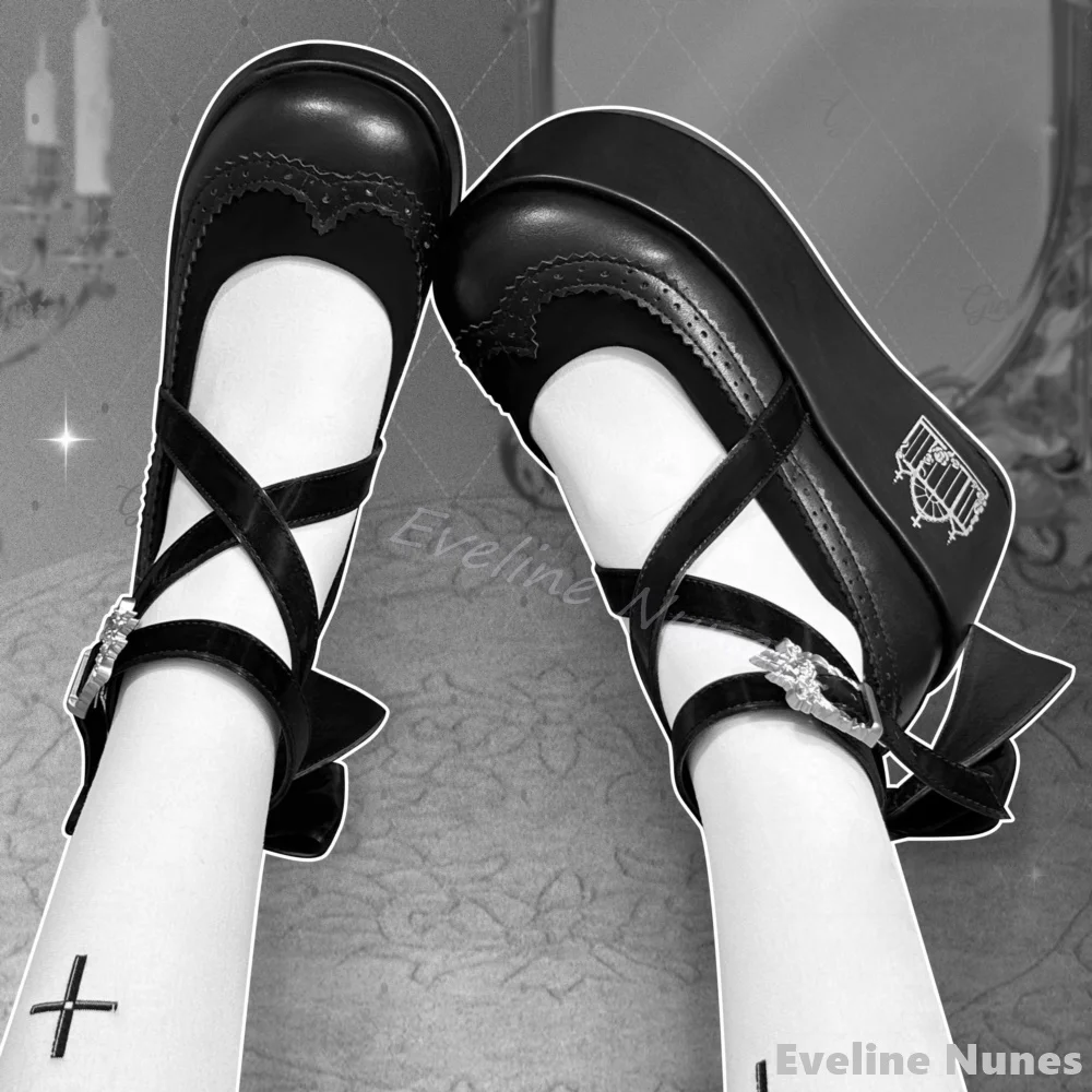 Witch Dinner Series Туфли Мэри Джейн на платформе Женские туфли с узлом-бабочкой круглым