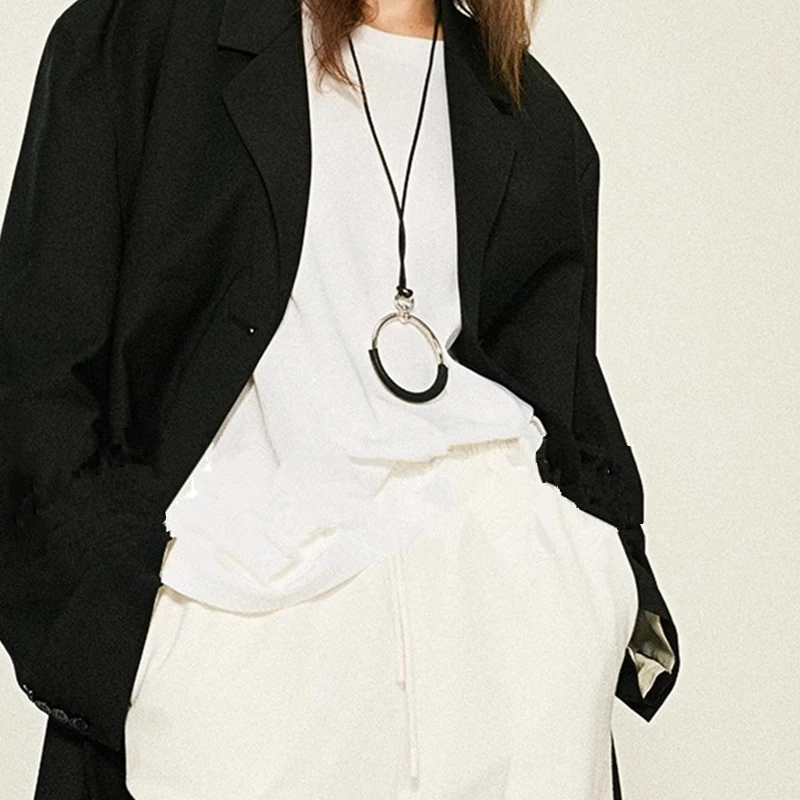 Модное простое серебряное ожерелье с геометрическим кругом и подвеской для