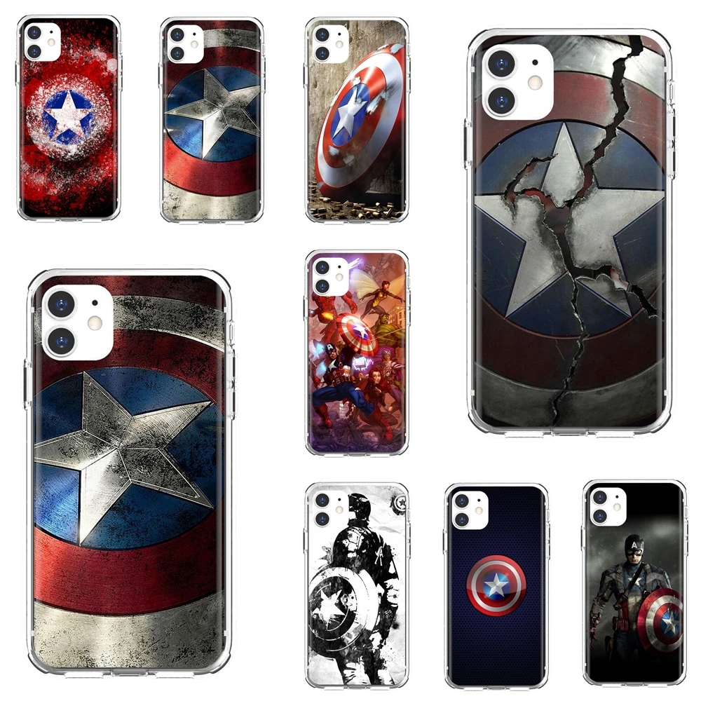 

For iPhone 10 11 12 13 Mini Pro 4S 5S SE 5C 6 6S 7 8 X XR XS Plus Max 2020 Chris Evans Captain America Shield TPU Case